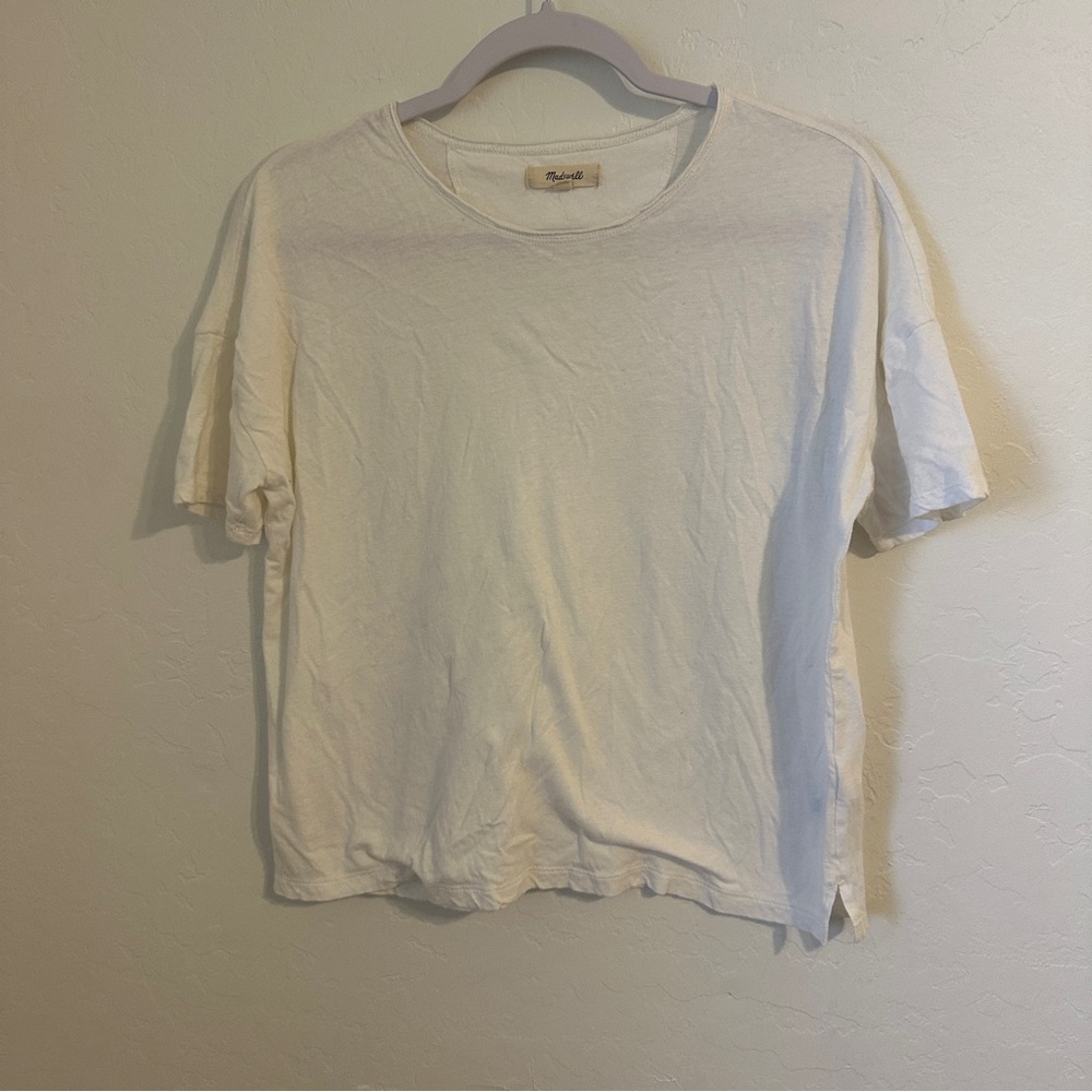 Madewell Raw-Edged Hangout Tee White Cotton Linen AN485 XXS